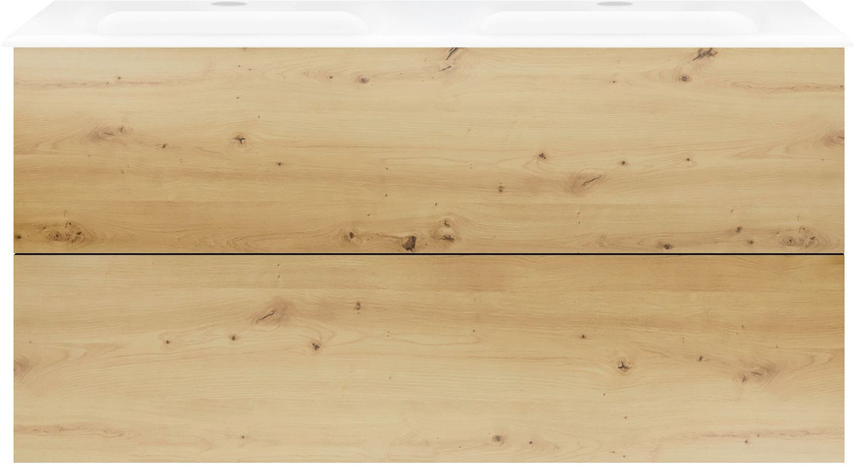 Onderbouw COFFEE 2 lade 120 duo eik urban + dubbele wastafel porselein wit