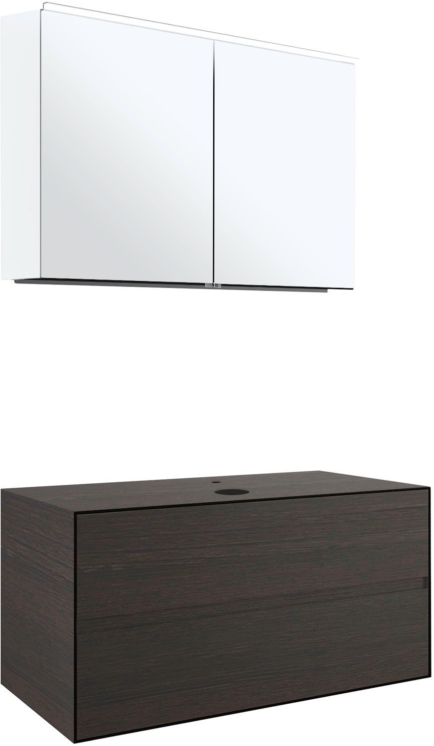 Meubel 2 lades+tablet voor opbouwlavabo centraal tenso 90CM +kraangat wenge met spiegelkast