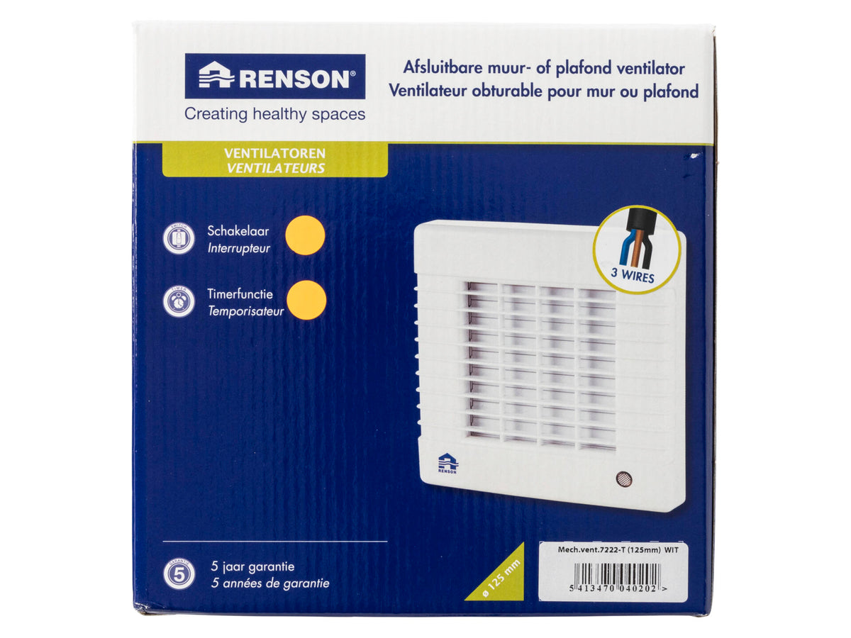 Renson 7222T mechanische verluchter afsluitbaar met timer 125mm wit