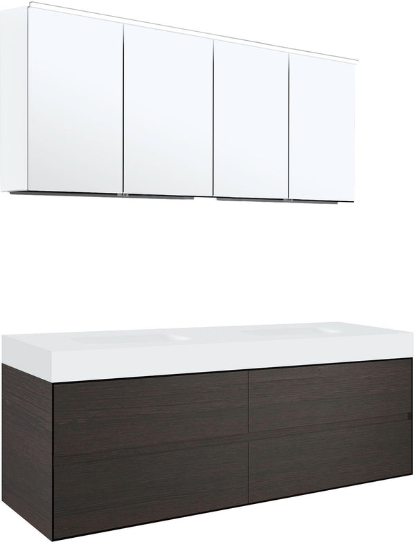 Meubel 4LADES voor tablet puro 2 lavabos tenso 160CM wenge met spiegelkast