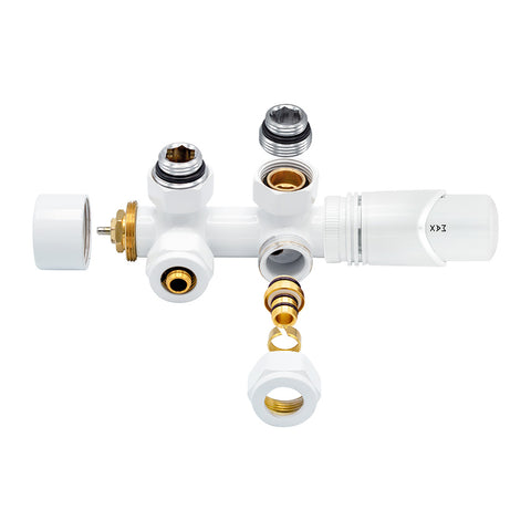 Belrad radiatorkraan - design - thermostatisch - middenaansluiting - haaks - muuraansluiting - glanzend wit, radiatoren — SKU MB-15998-19525, EAN 5404024107090
