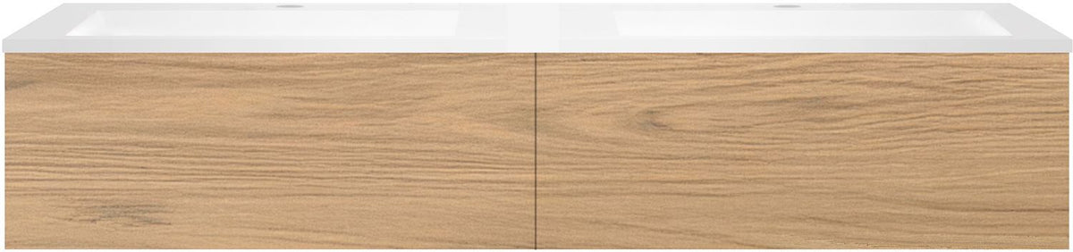 Onderbouw COFFEE 2 lades 160 duo eik klassiek+dubbele wastafel kunstmarmer mat wit