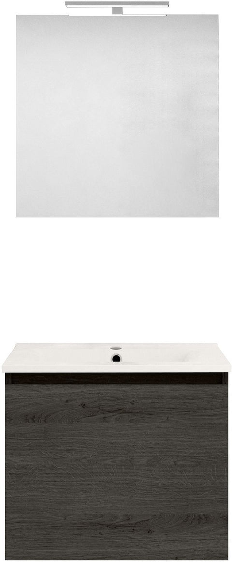Meubel form 60CM Solo 1 lade porselein +spiegel graphit eik, badkamermeubelen — SKU DESCO-704233