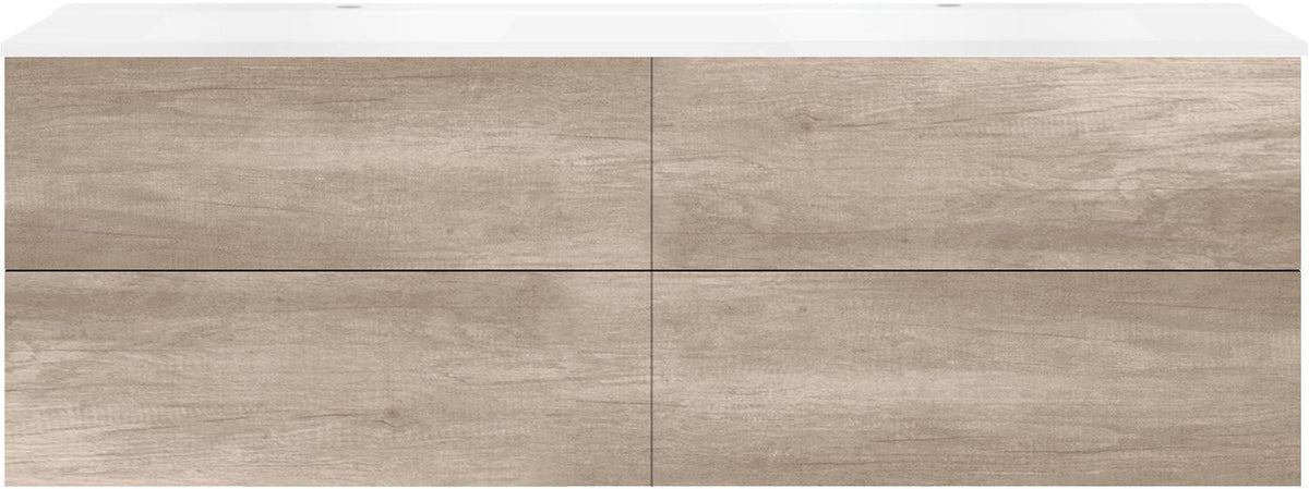 Onderbouw COFFEE 4 lades 180 duo eiken Decor flanel +dubbele wastafel wit