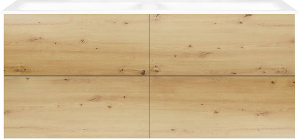 Onderbouw COFFEE 4 lades 140 duo eiken Decor urban +dubbele wastafel porselein zonder kraangat wit
