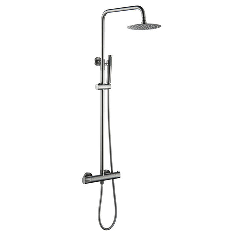Douchesysteem doucheset Grijs geborsteld rond met regendouche handdouche thermostaat en douchestang, douchekolommen & douchesets — SKU MB-19091-22618, EAN 5404024115163