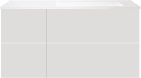 Onderbouw coffee 4 lades 120 fluweel grijs mat+wastafel rechts kunstmarmer mat wit, badkamermeubelen — SKU DESCO-192347