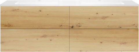 Onderbouw COFFEE 4 lades 180 duo eiken urban +dubbele wastafel kunstmarmer mat wit, badkamermeubelen — SKU DESCO-192535