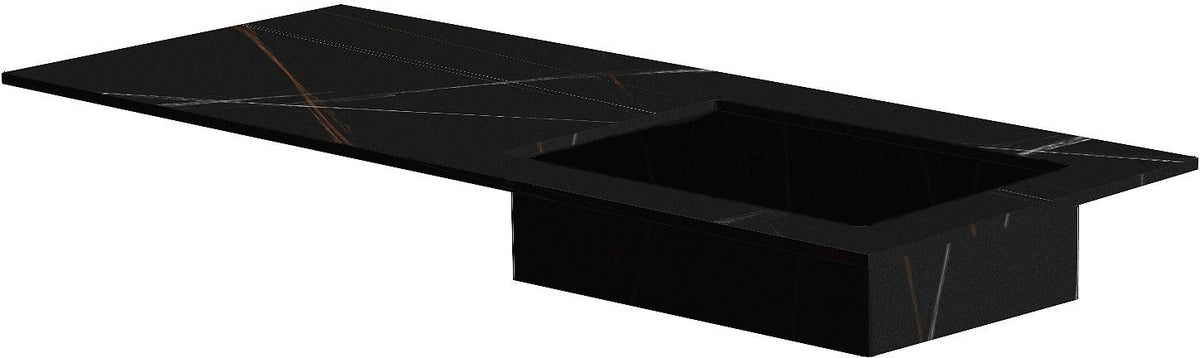 TABLET KERAMISCH MARMER PURO LAVABO S RECHTS B120 H1,2 ZONDER KRAANGAT BAMBOO BLACK