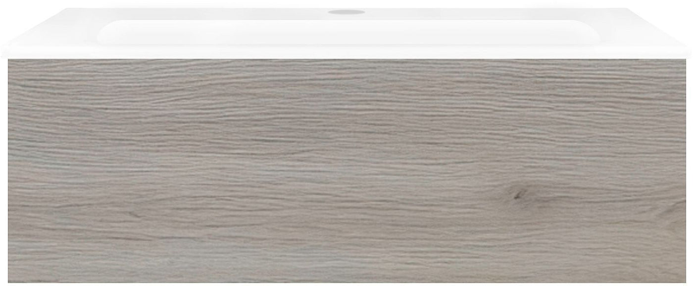 Onderbouw COFFEE 1 lade 90 eik zilver+wastafel porselein wit