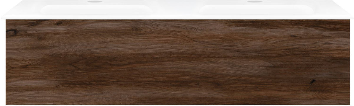Onderbouw COFFEE 1 lade 120 duo notelaar Fluweel + dubbele wastafel porselein wit