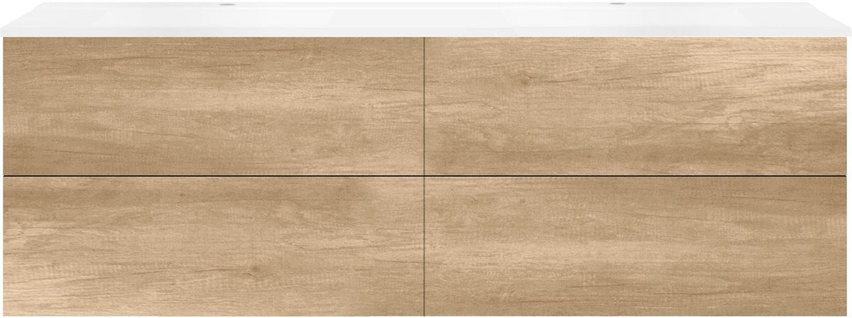 Onderbouw COFFEE 4 lades 180 duo eiken Decor kasjmier +dubbele wastafel mat wit