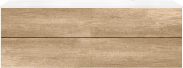 SOUS MEUBLE COFFEE 4 TIROIRS 180 DUO CHENE DECOR CACHMIRE +DOUBLE LAVABO BLANC MAT