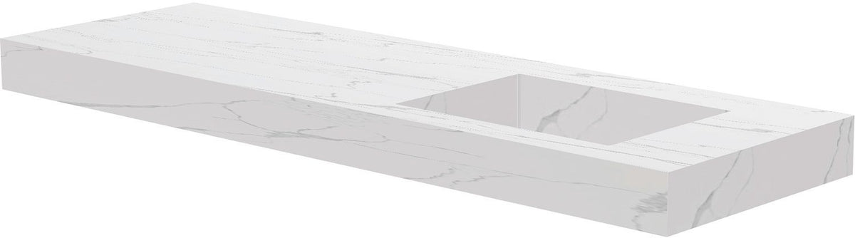 TABLET KERAMISCH MARMER PURO LAVABO S RECHTS B160 H10 ZONDER KRAANGAT WHITE CALACATTA