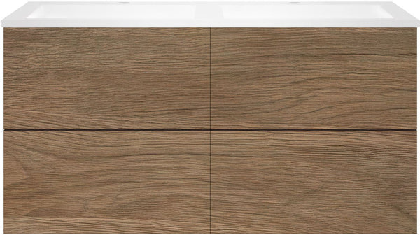 Onderbouw COFFEE 4 lades 120 duo eik caramel +dubbele wastafel mat wit