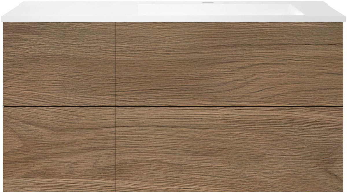 ONDERBOUW COFFEE 4 LADES 120 EIK  CARAMEL+WASTAFEL RECHTS KUNSTMARMER MAT WIT