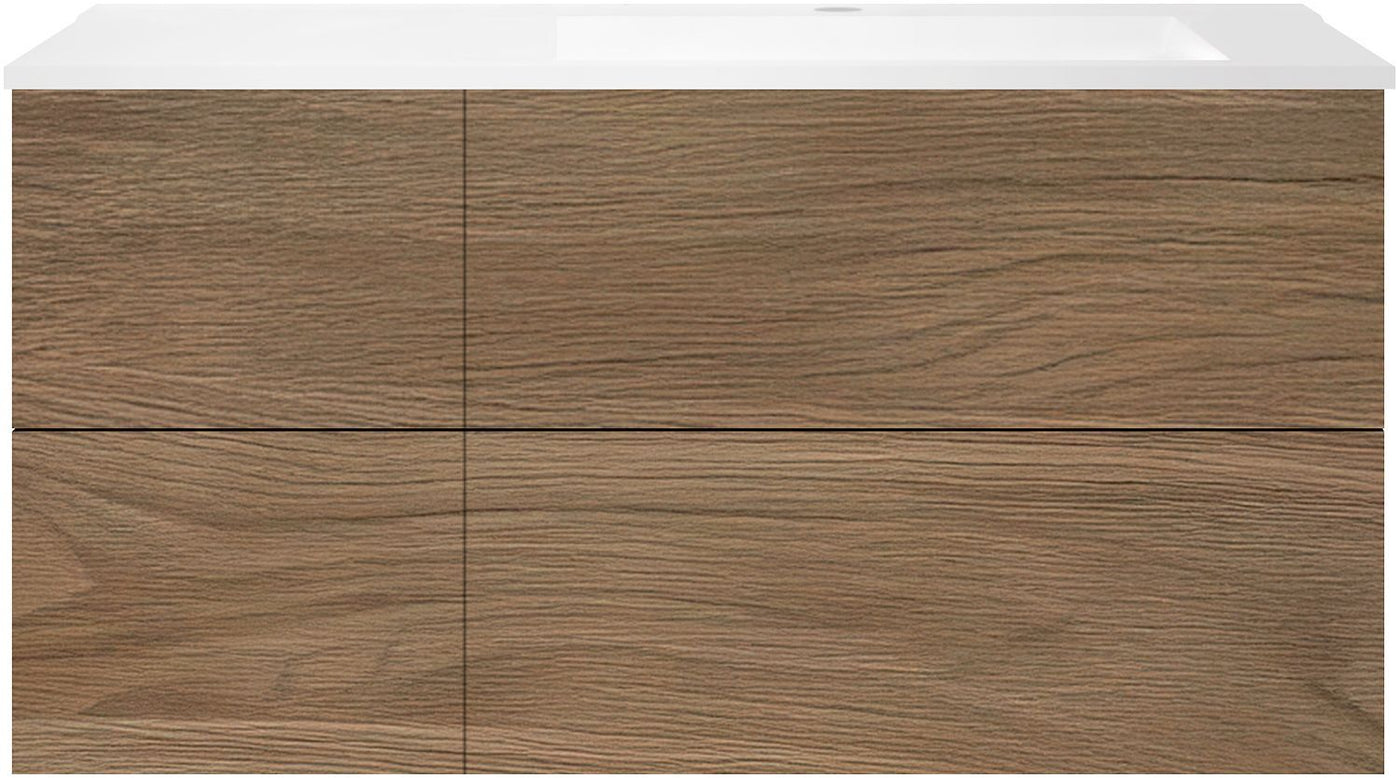 ONDERBOUW COFFEE 4 LADES 120 EIK  CARAMEL+WASTAFEL RECHTS KUNSTMARMER MAT WIT