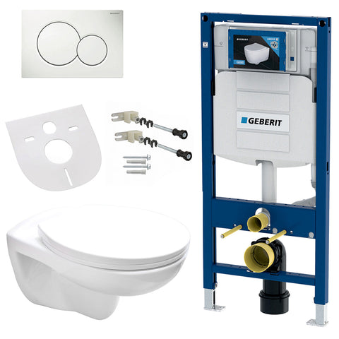Geberit complete set hang-wc randloos, zitting, inbouwelement, geluidsisolatie, bedieningspaneel - Wit