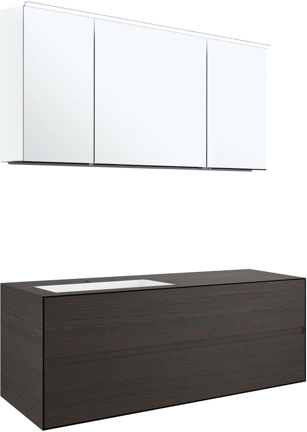 MEUBEL 2 LADES+MEUBELLAVABO LINKS TENSO 140 +KRAANGAT WENGE MET SPIEGELKAST