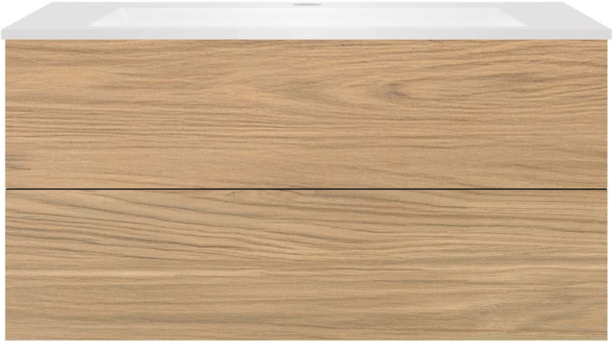 Onderbouw COFFEE 2 lades 120 eik klassiek+wastafel kunstmarmer wit