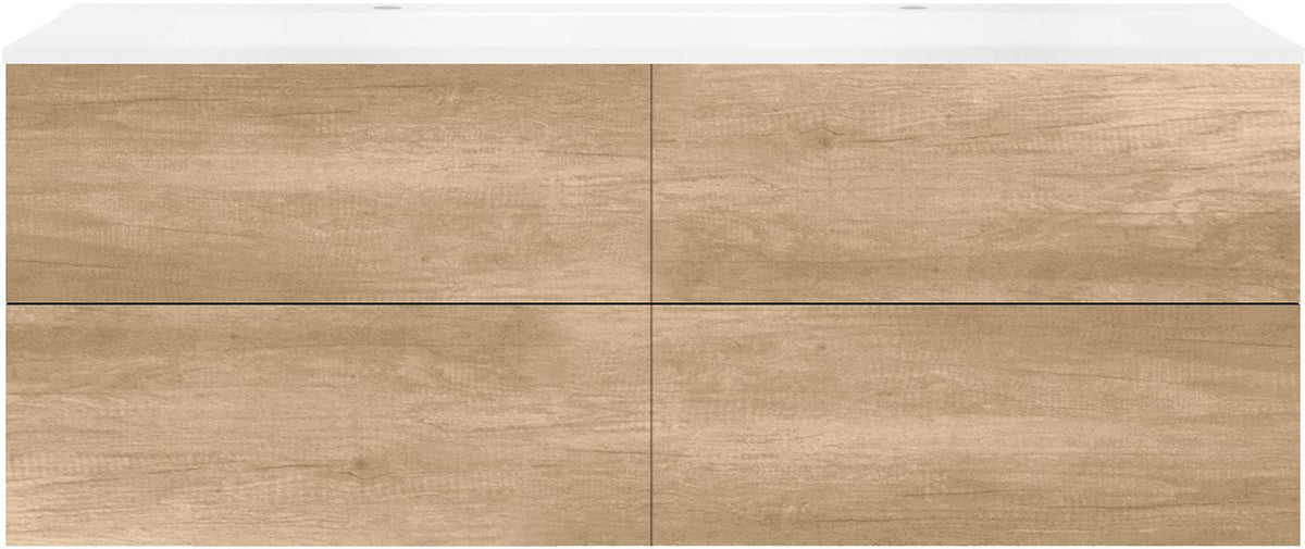 Onderbouw COFFEE 4 lades 160 duo eiken Decor kasjmier +dubbele wastafel mat wit