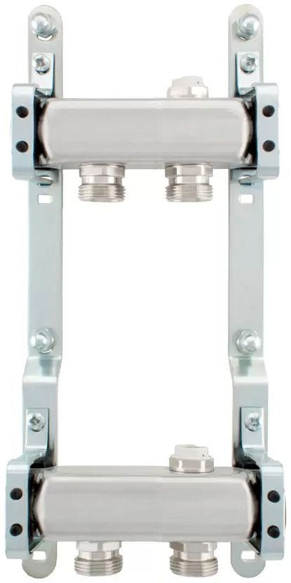 Rvs collector set 4/4"-2 X 3/4"EK met ontluchter + muurbevestiging