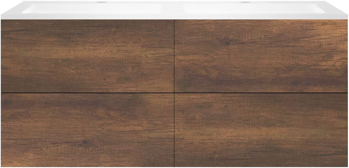 ONDERBOUW COFFEE 4 LADES 140 DUO EIK.DEC.ROEST +DUBBELE WASTAFEL KUNSTMARMER MAT WIT