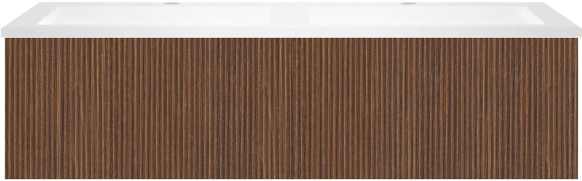 Onderbouw COFFEE 2 lade 120 notelaar smartline+dubbele wastafel kunstmarmer wit