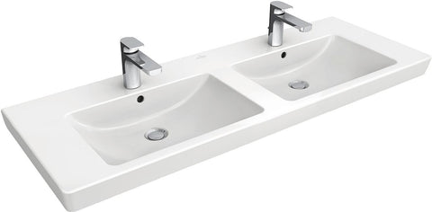 Dubbele lavabo subway 2.0 VB 130cm +2 kr.g. wit, wastafels — SKU DESCO-138386