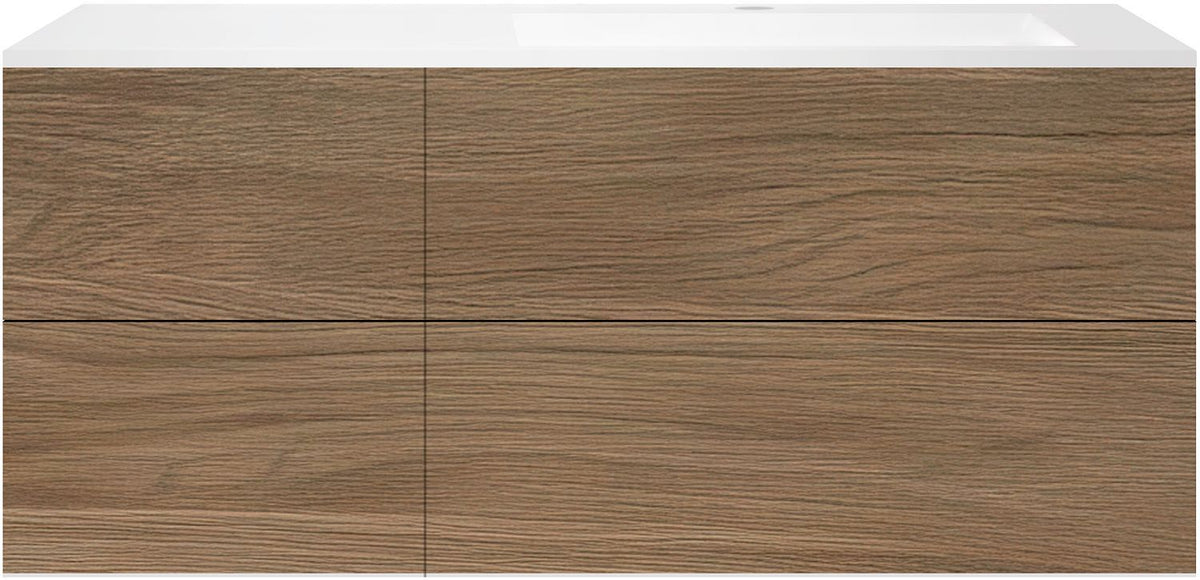 ONDERBOUW COFFEE 4 LADES 140 EIK  CARAMEL+WASTAFEL RECHTS KUNSTMARMER WIT