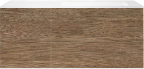 Onderbouw coffee 4 lades 140 eik caramel+wastafel rechts kunstmarmer wit, badkamermeubelen — SKU DESCO-192301