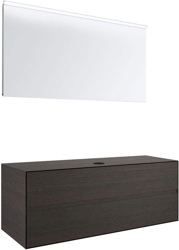 Meubel 2LADES+TABLET voor opbouwlavabo centraal tenso 140CM zonder kraangat wenge met spiegel