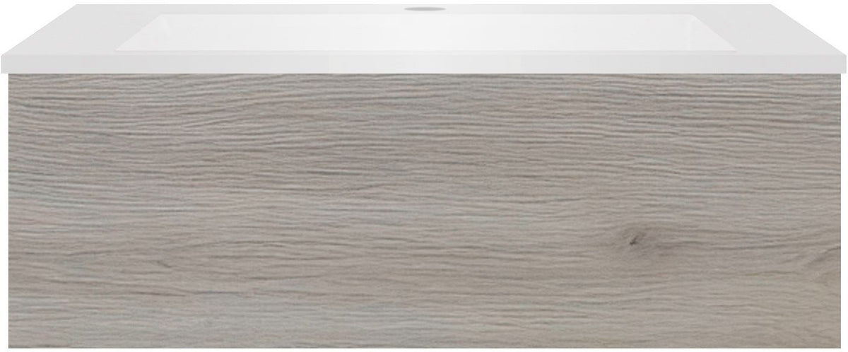 Onderbouw COFFEE 1 lade 90 eik Decor zilver+wastafel kunstmarmer wit