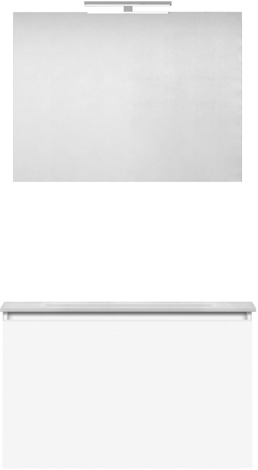 Meubel form 80CM Solo 1 lade kunstmarmer +spiegel wit