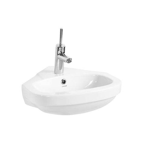 Keramiek hoekwastafel wasbak fontein gastenbadkamer wandmontage 45x45 - Wit, handenwassers — SKU MB-15955-19482, EAN 8698531127178
