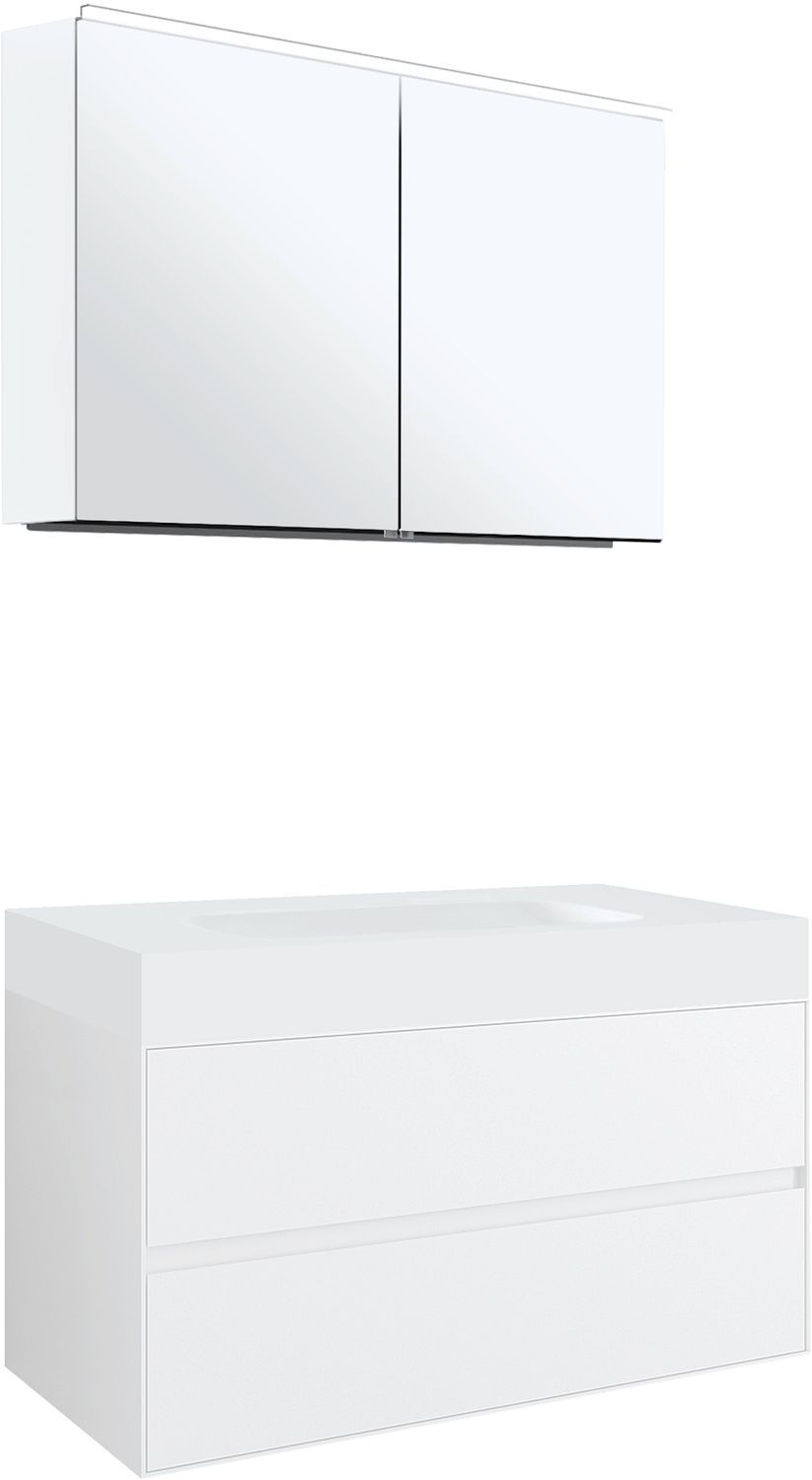 Meubel 2LADES voor tablet puro centrale lavabo tenso 90CM wit met spiegelkast