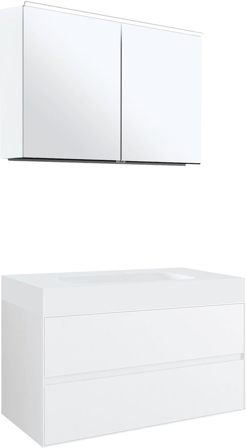 Meubel 2LADES voor tablet puro centrale lavabo tenso 90CM wit met spiegelkast