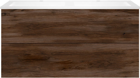 Onderbouw COFFEE 2 lade 120 duo notelaar Fluweel + dubbele wastafel kunstmarmer mat wit