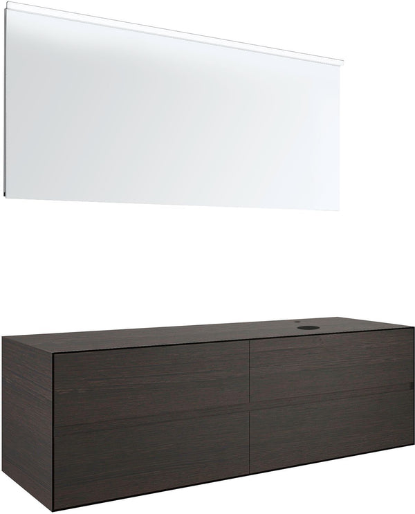 MEUBEL 4LADES+TABLET VOOR OPBOUWLAVABO RECHTS TENSO 160CM +KRAANGAT WENGE MET SPIEGEL