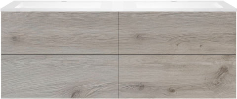 Onderbouw COFFEE 4 lades 160 duo eik Zilver +dubbele wastafel kunstmarmer wit, badkamermeubelen — SKU DESCO-192443
