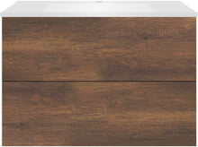SOUS MEUBLE COFFEE 2 TIROIRS 90 CHENE DECOR ROUILLE+LAVABO BLANC MAT
