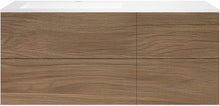 SOUS MEUBLE COFFEE 4 TIROIRS 140 CHENE CARAMELLE+LAVABO GAUCHE EN MARBRE SYNTHETIQUE BLANC MAT