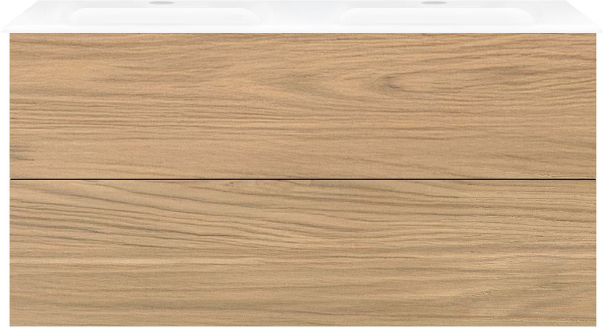 Onderbouw COFFEE 2 lade 120 duo eik klassiek + dubbele wastafel porselein wit