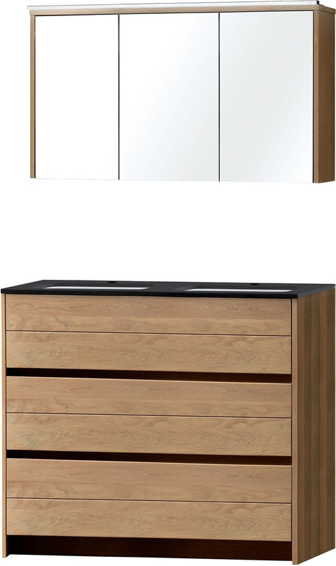 Meubel Molto staand massif duo eik 120 bleu belge spiegelkast, badkamermeubelen — SKU DESCO-701720