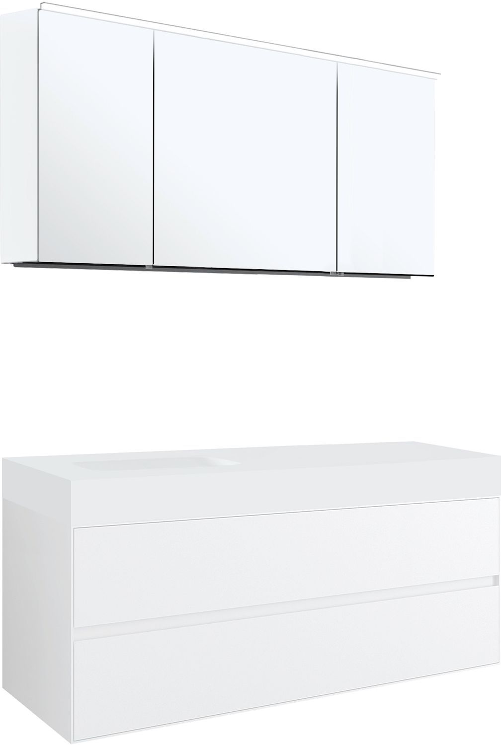 MEUBEL 2LADES VOOR TABLET PURO 1 LAVABO LINKS TENSO 140CM WIT MET SPIEGELKAST