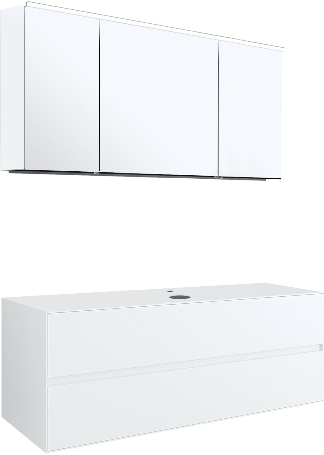 Meubel 2LADES+TABLET voor opbouwlavabo centraal tenso 140 +kraangat wit met spiegelkast