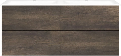 Onderbouw COFFEE 4 lades 140 duo kastanje Decor truffel +dubbele wastafel porselein wit