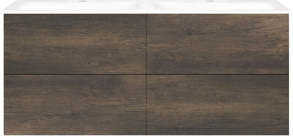 Onderbouw COFFEE 4 lades 140 duo kastanje Decor truffel +dubbele wastafel porselein wit
