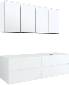 MEUBEL 4LADES+TABLET VOOR OPBOUWLAVABO RECHTS TENSO 160CM +KRAANGAT WIT MET SPIEGELKAST
