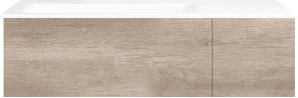 SOUS MEUBLE COFFEE 2 TIROIRS 110 CHENE DECOR FLANELLE +LAVABO GAUCHE PORCEL.SNS TROU ROBINET BLANC
